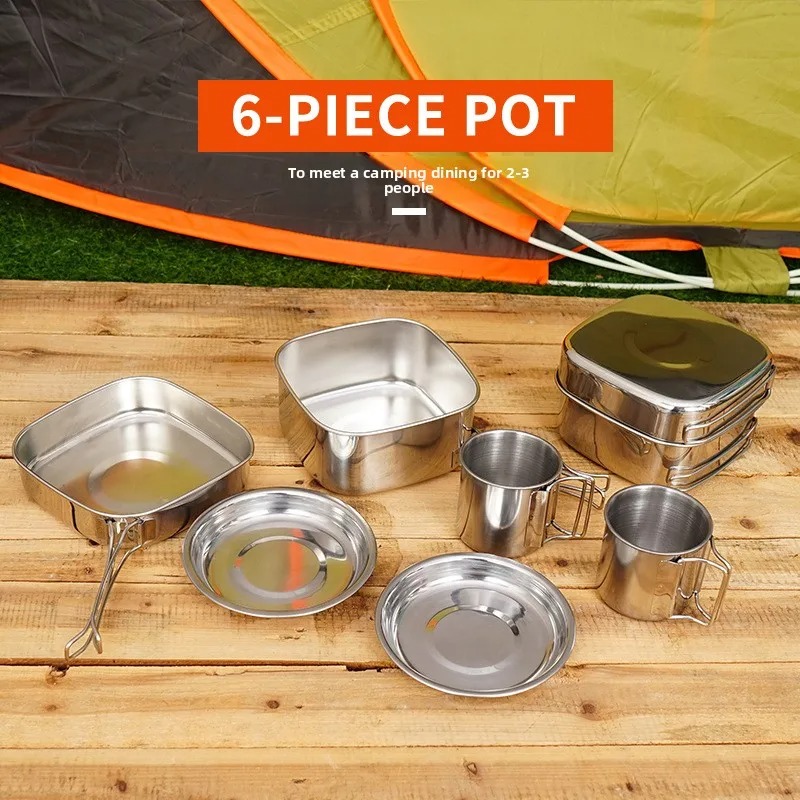 Japanese Camping Cooking - 6PCS Stainless Steel Safe Camping Cookware