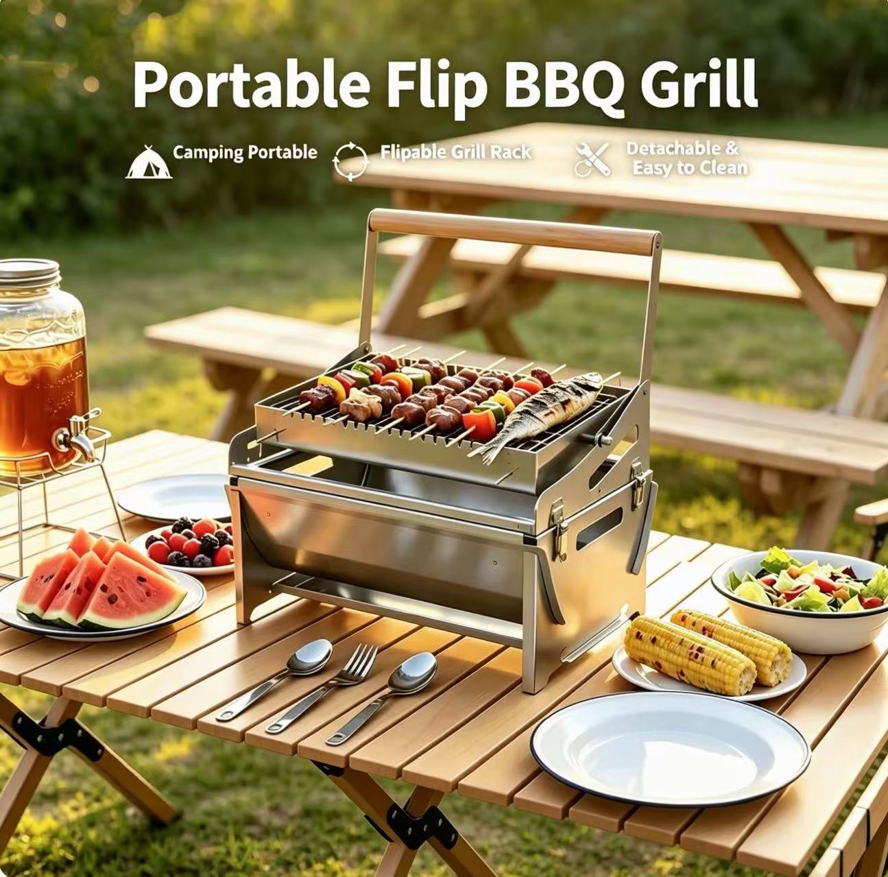 Camp Grill Portable Folding - Portable Stainless Steel Charcoal BBQ Grill,