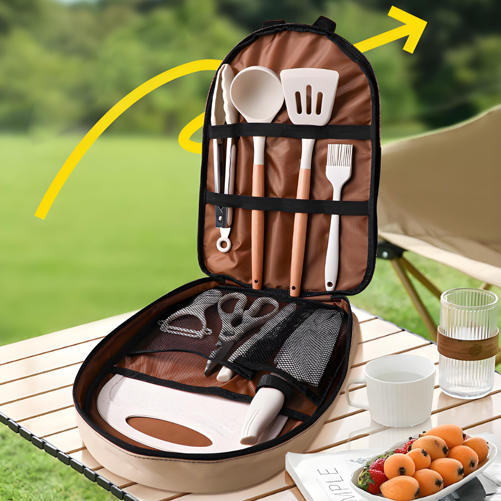 Camping Cooking Bundle - 10Pcs Portable Camping Cooking Utensil Set,