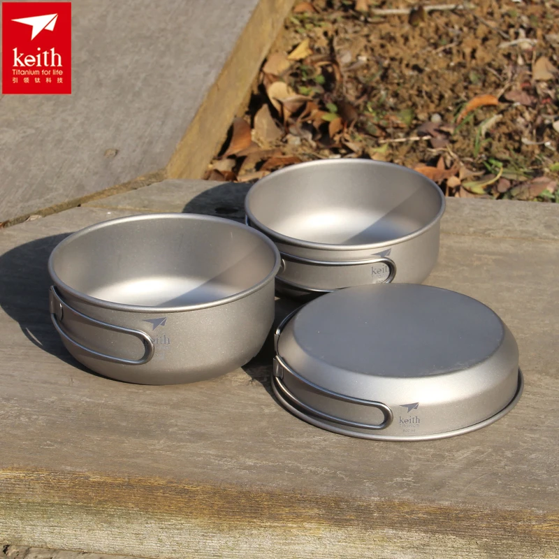 Camping Cooking Utensils Kit - Keith 3PCS Titanium Cookware Pans Bowls