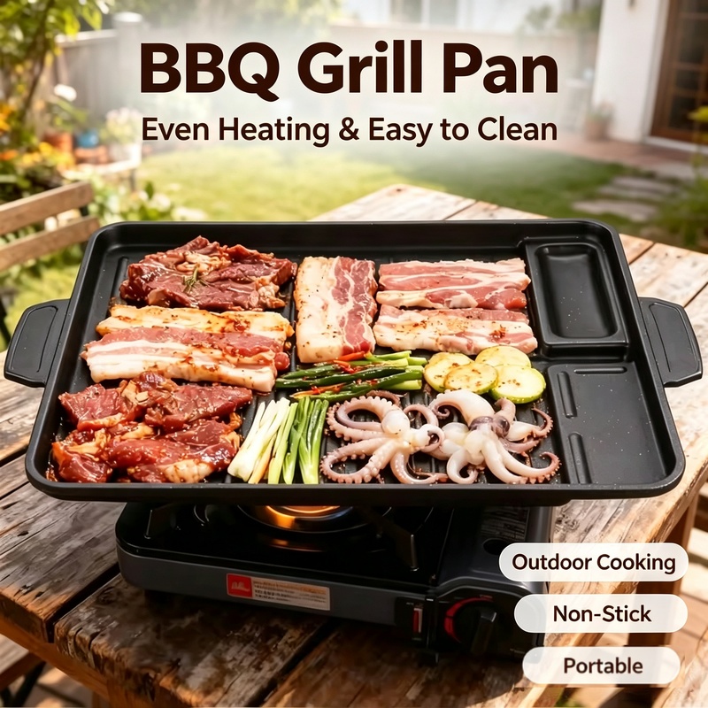Camping Cooking Cupboard - Aluminum Titanium‑Coated BBQ Griddle Pan, Camping