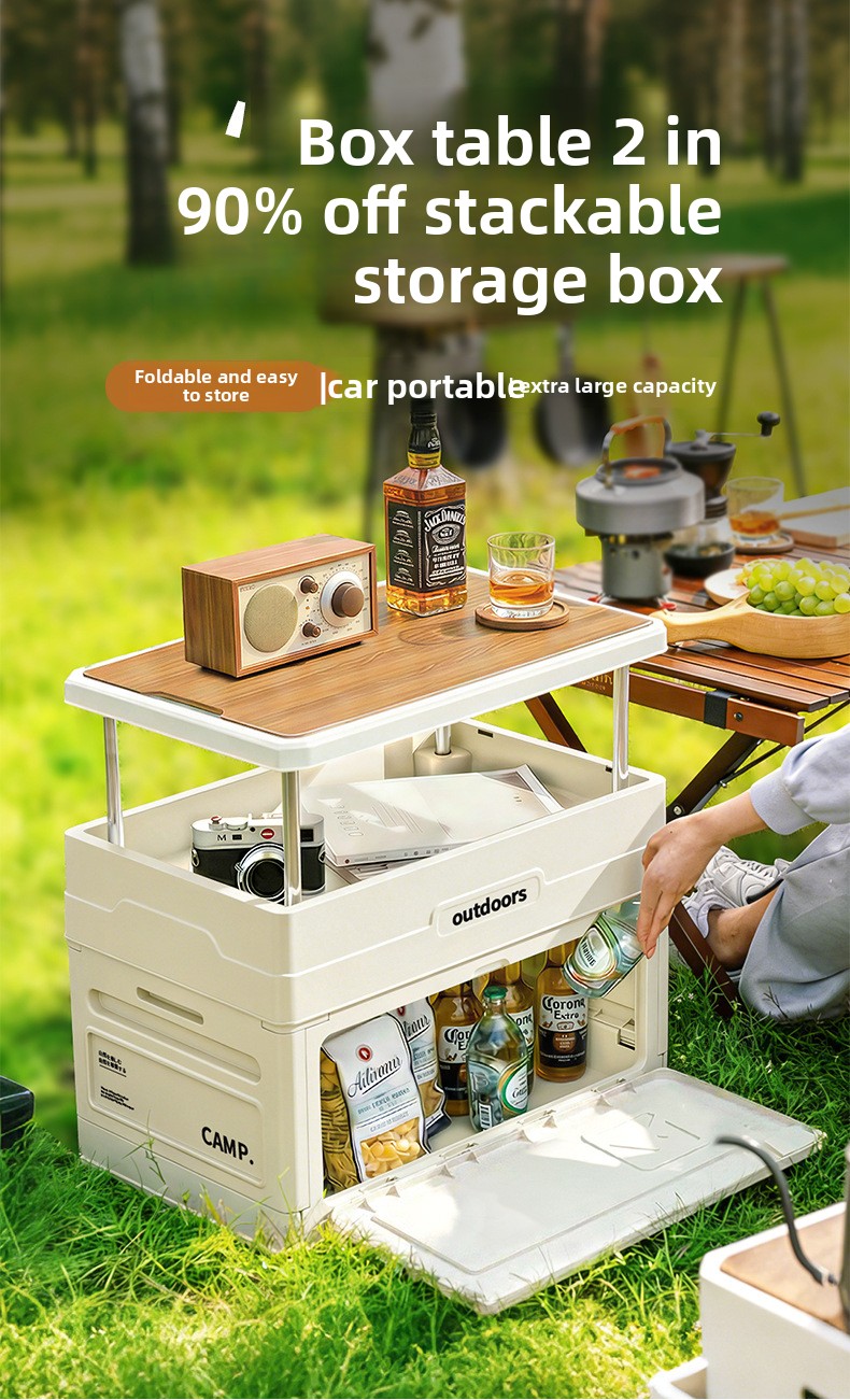 Camping Cooking Utensils Kit - Camping Folding Storage Box Wood Lid