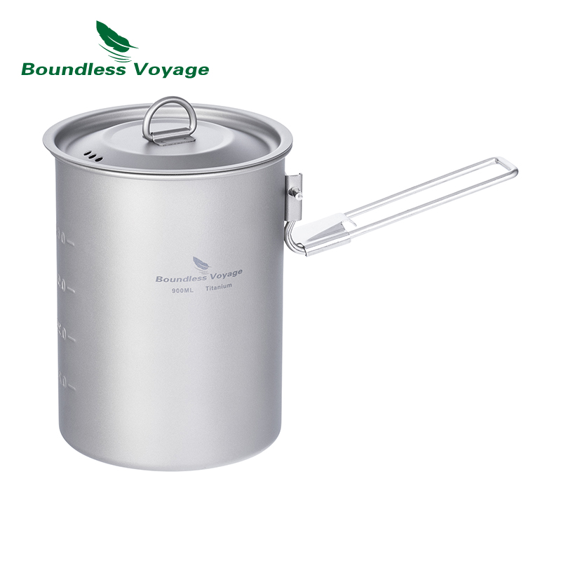 Camping Cooking Kit - Boundless Voyage 900ml Titanium Pot Cup