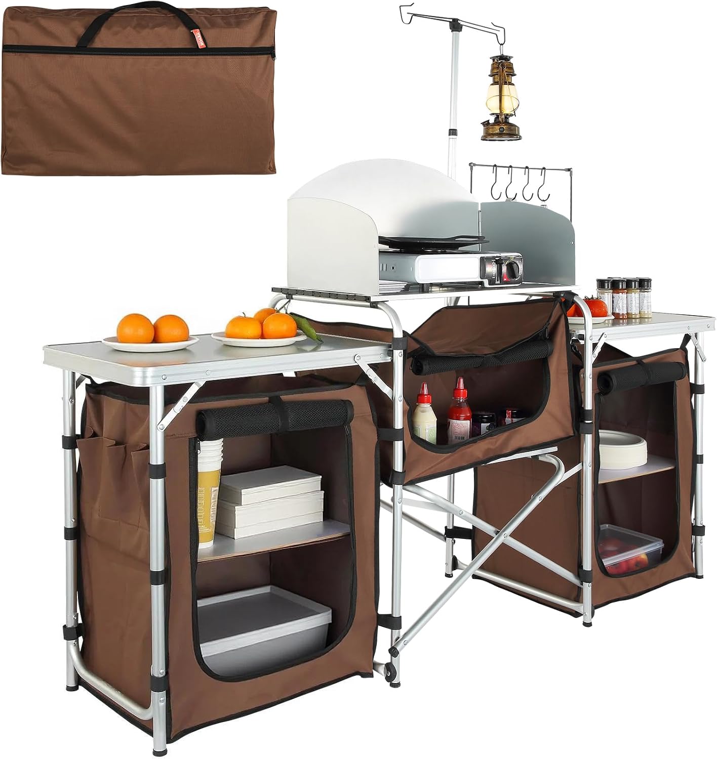 Camping Kitchen Table, Folding - Camping Cooking Cupboard 评论和价格