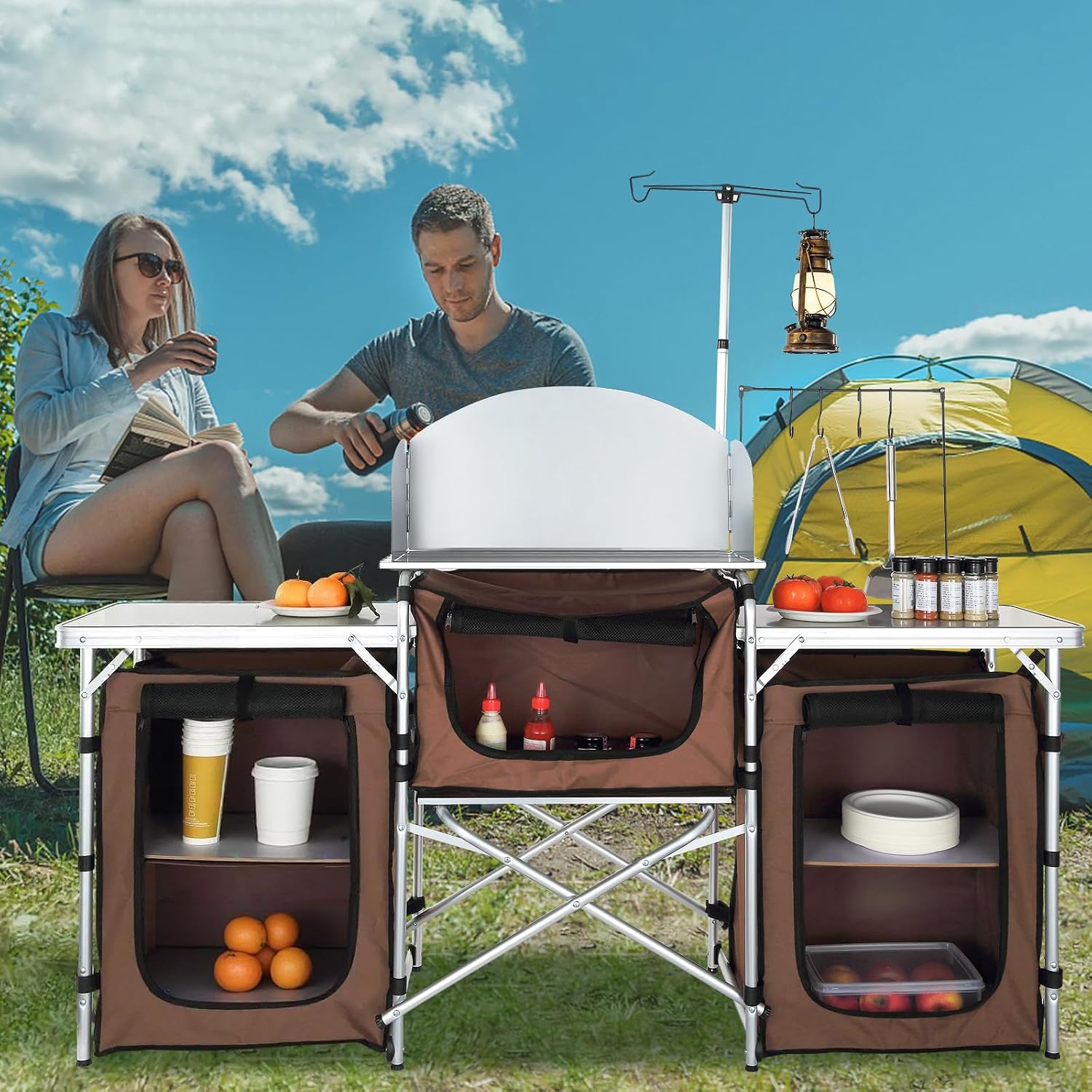Camping Kitchen Table, Folding - Camping Cooking Cupboard 评论和价格