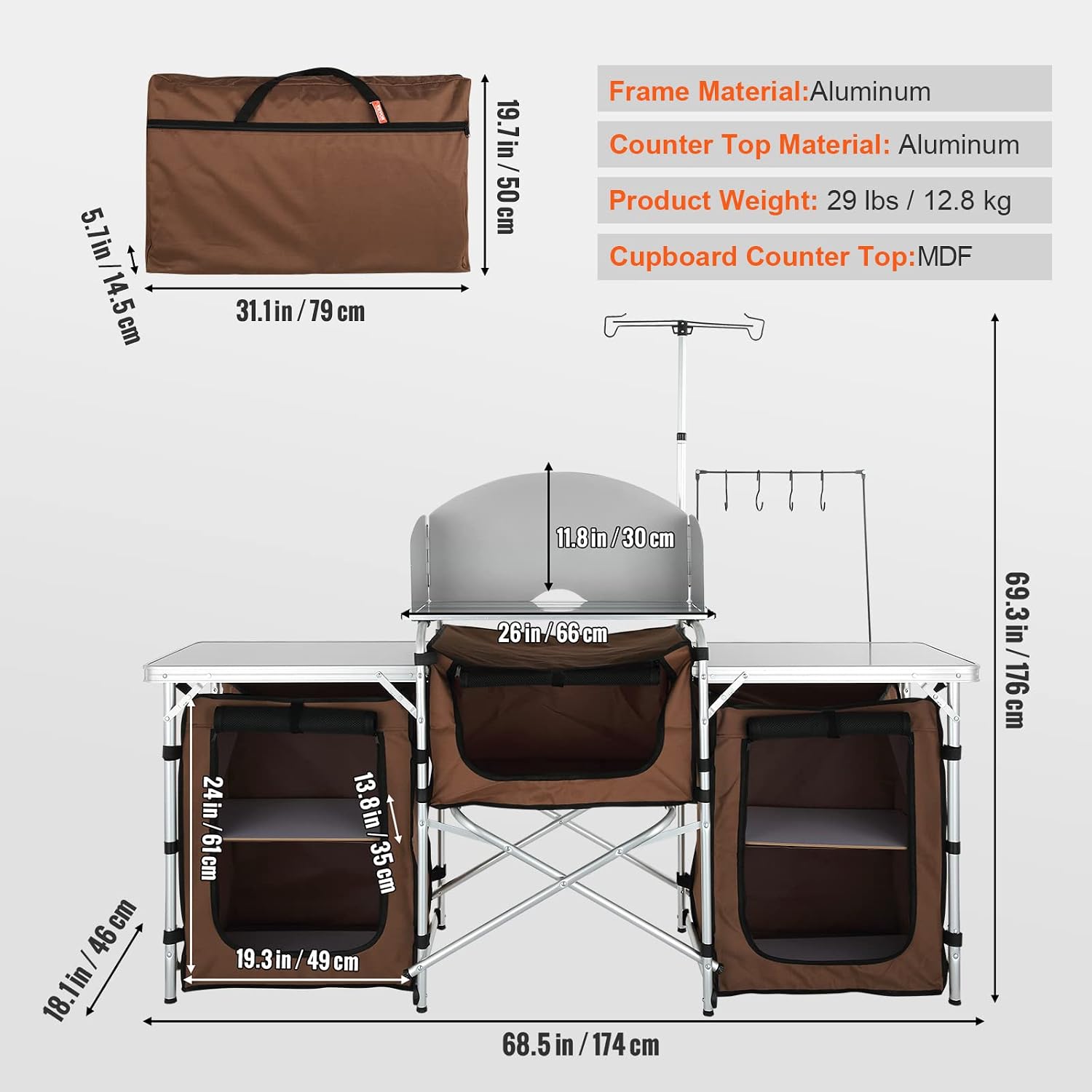 Camping Kitchen Table, Folding - Camping Cooking Cupboard 评论和价格