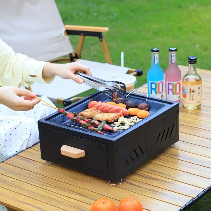 Portable Charcoal BBQ Grill Sq - Camping Cooking Portable 评论和价格