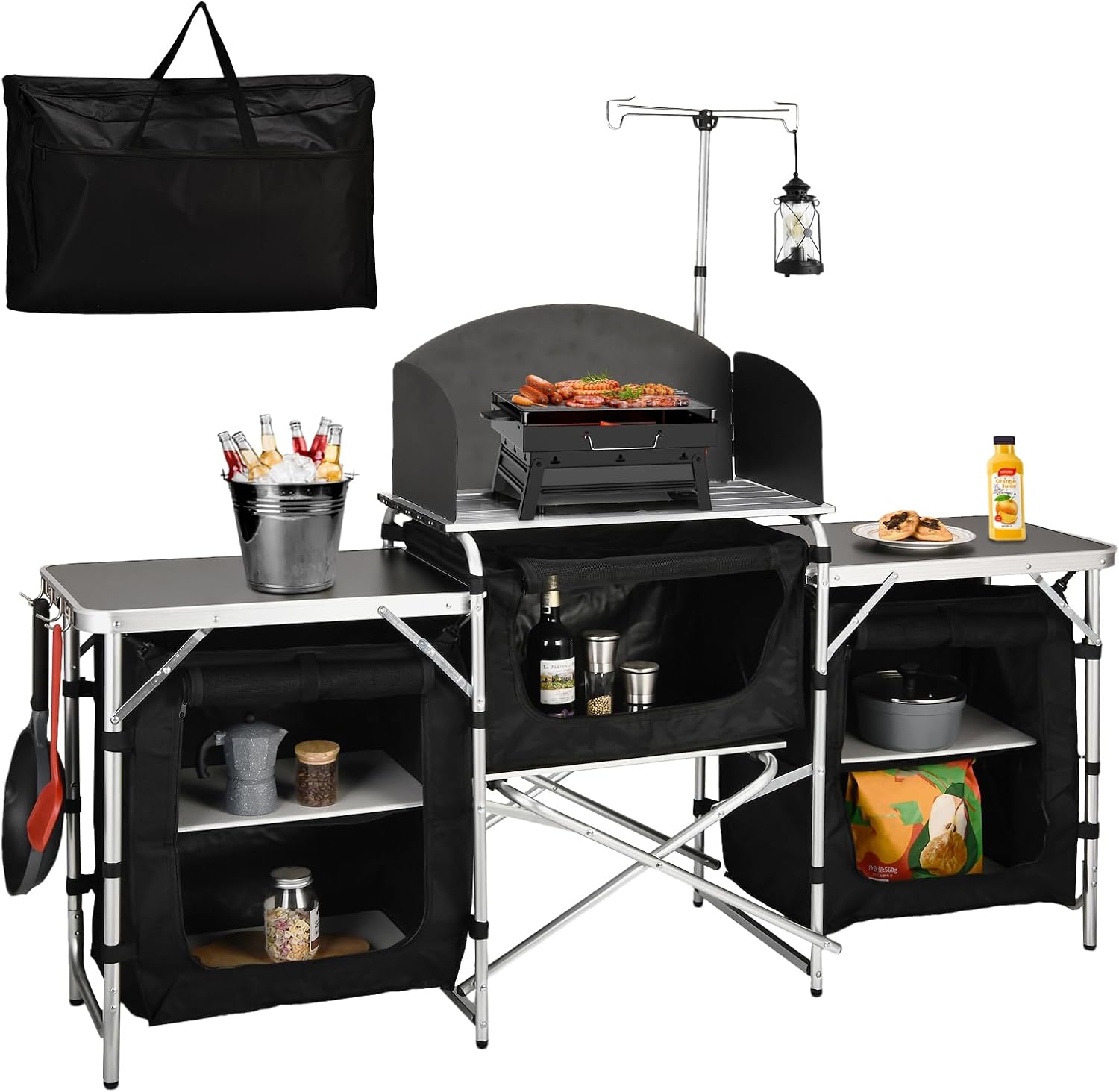 Aluminum Folding Camping Kitch - Camping Cooking Table With Storage 评论和价格