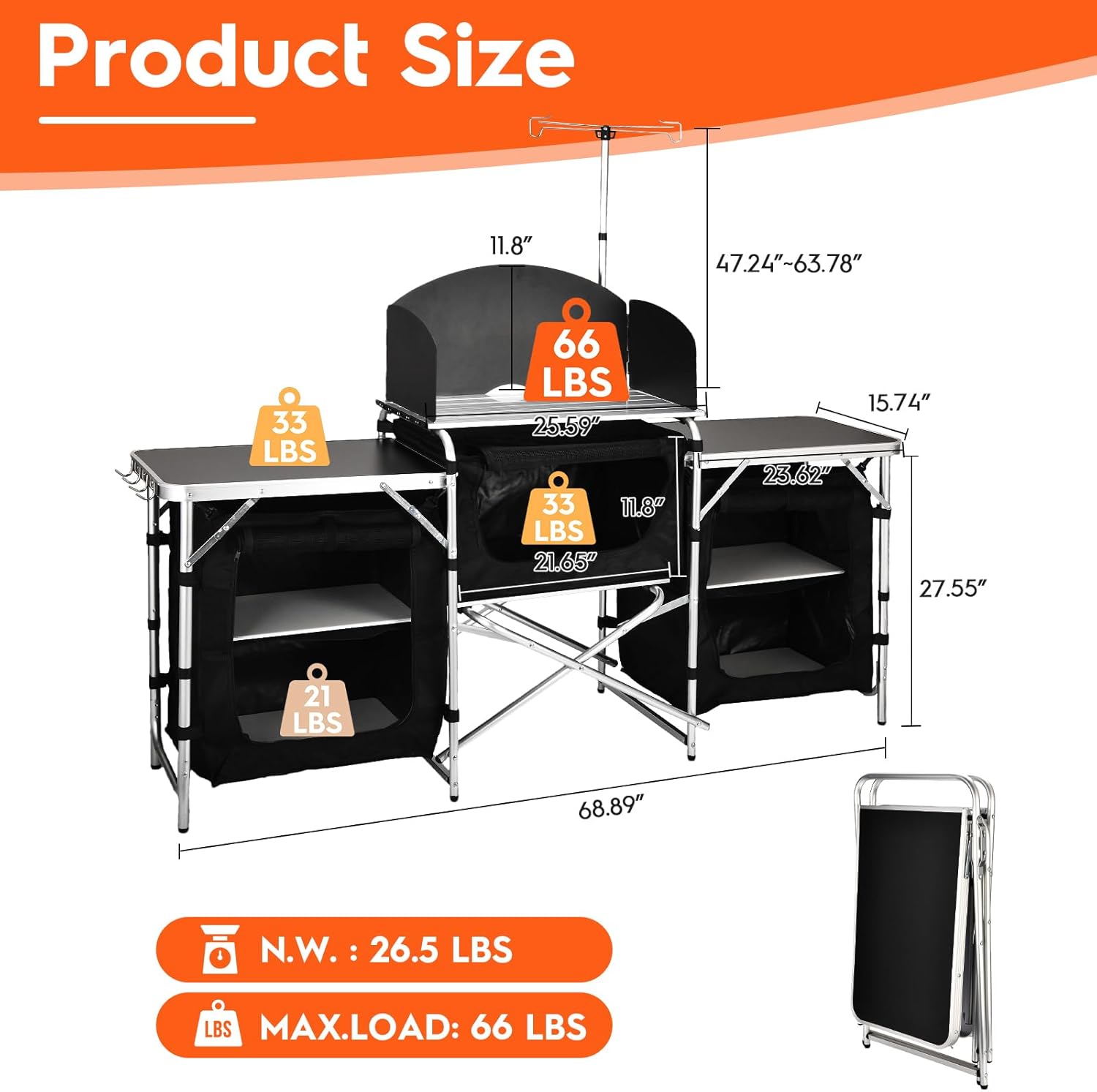 Aluminum Folding Camping Kitch - Camping Cooking Table With Storage 评论和价格