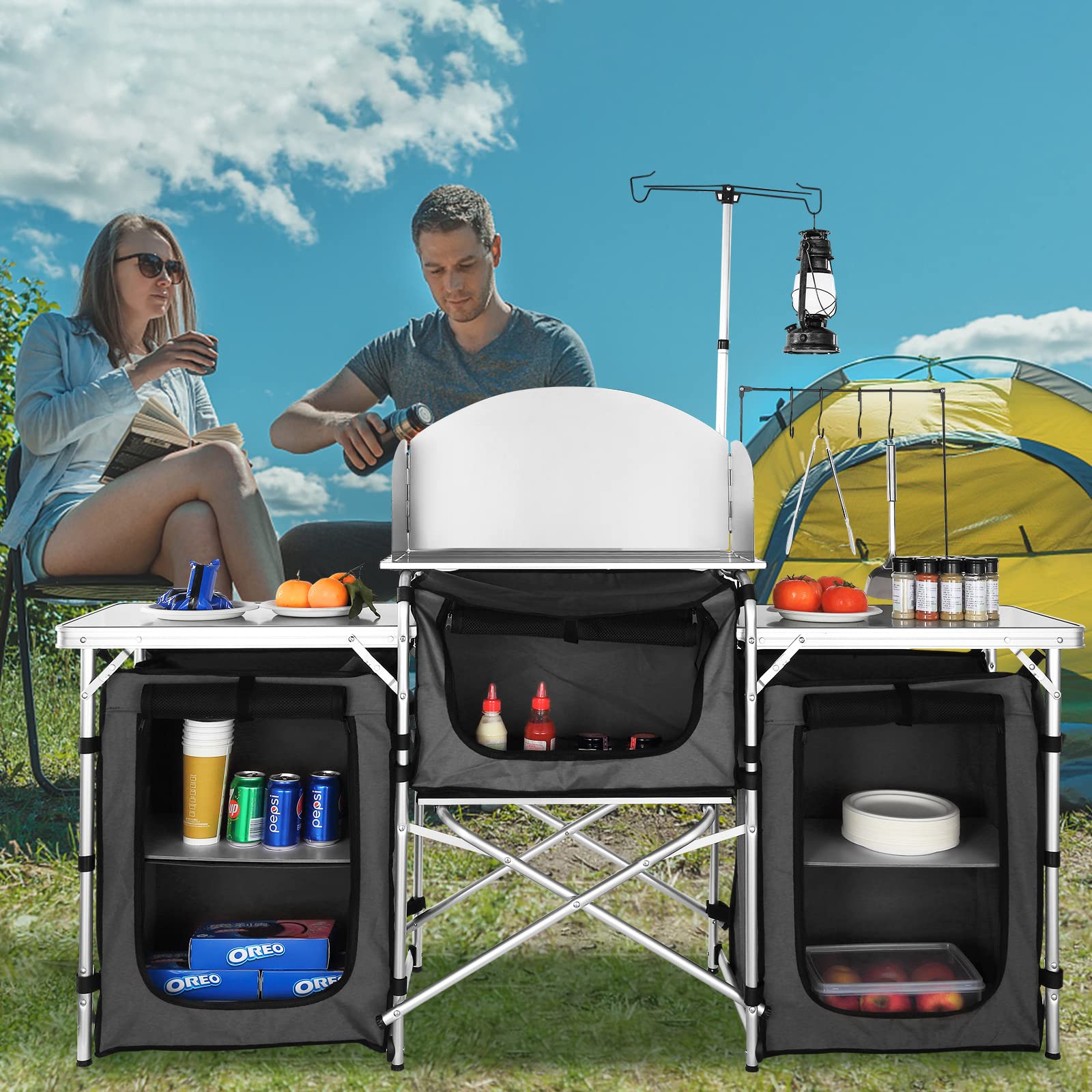 Folding Outdoor Cooking Table  - Camping Cooking Cupboard 评论和价格